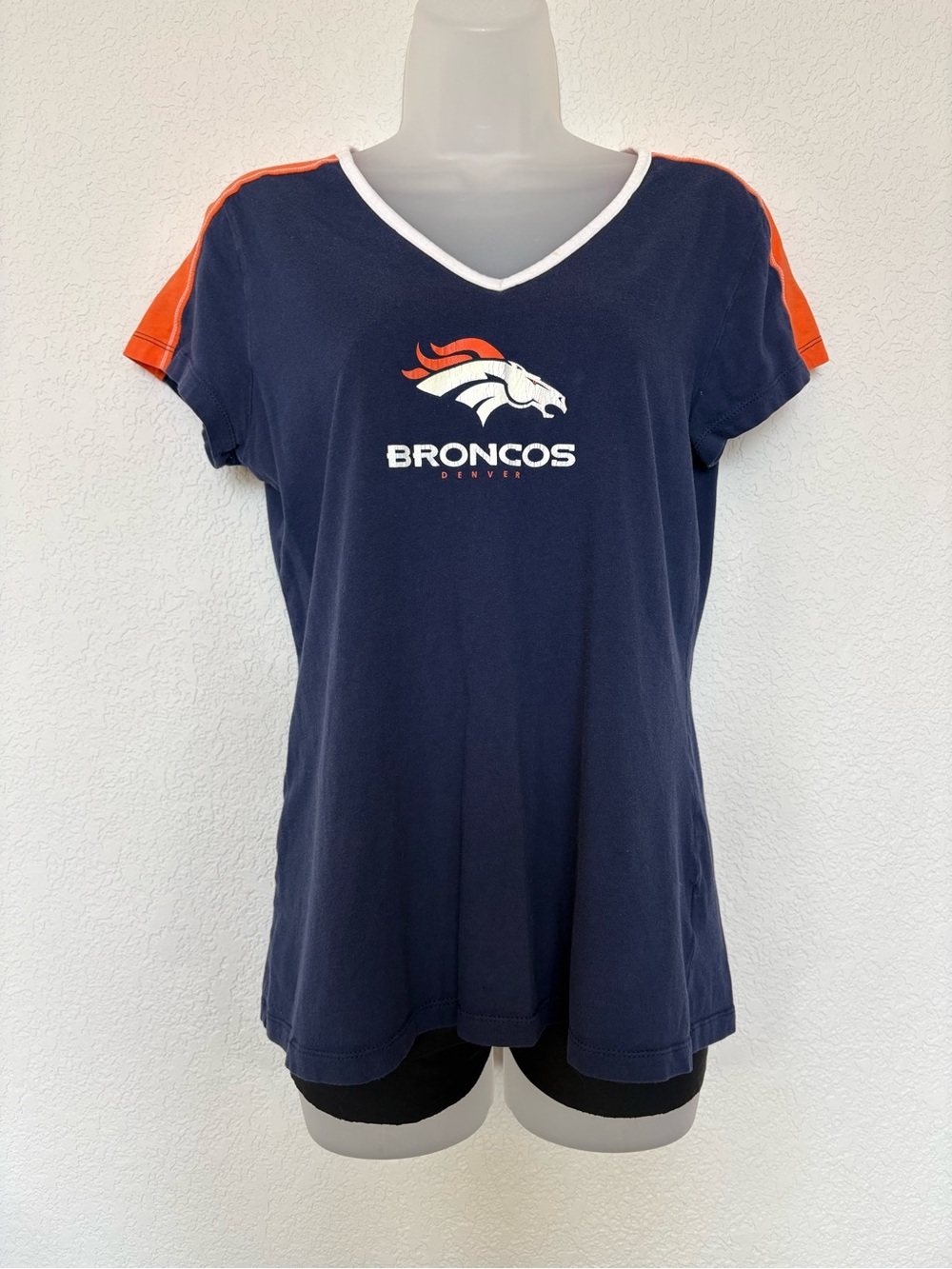 Team Apparel Navy and Orange V-Neck Broncos Tee